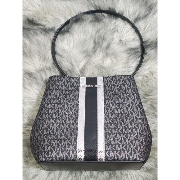 Michael Kors Handbags - Michael Kors Pratt Signature Logo Silver Black Metallic Shoulder Bag